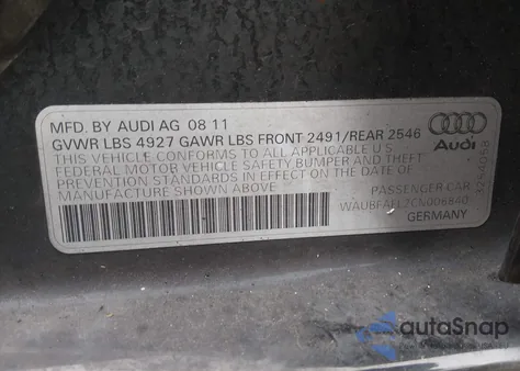 2012 Audi A4 2.0T Premium z USA, uszkodzony, nr VIN WAUBFAFL2CN006840